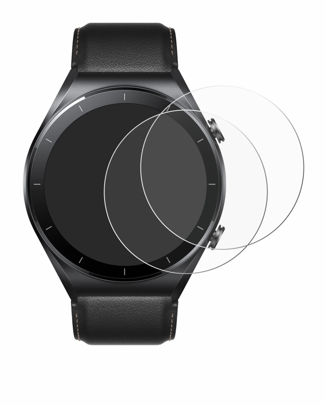 Image of the device Xiaomi Watch S1 with a wide variety of screen protectors.