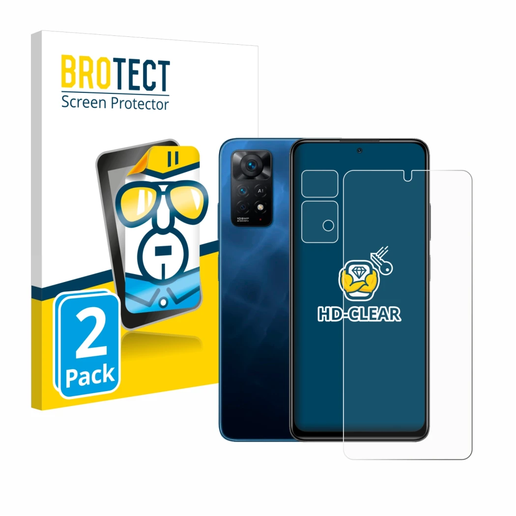 Front side of a product packaging with the brand logo BROTECT. Next to it is the device Xiaomi Redmi Note 11 Pro 5G (Front+Cam
