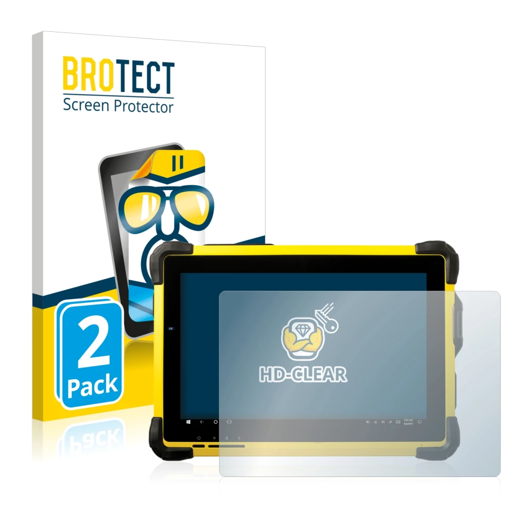 Front side of a product packaging with the brand logo BROTECT. Next to it is the device Trimble T10 shown with the correspondi