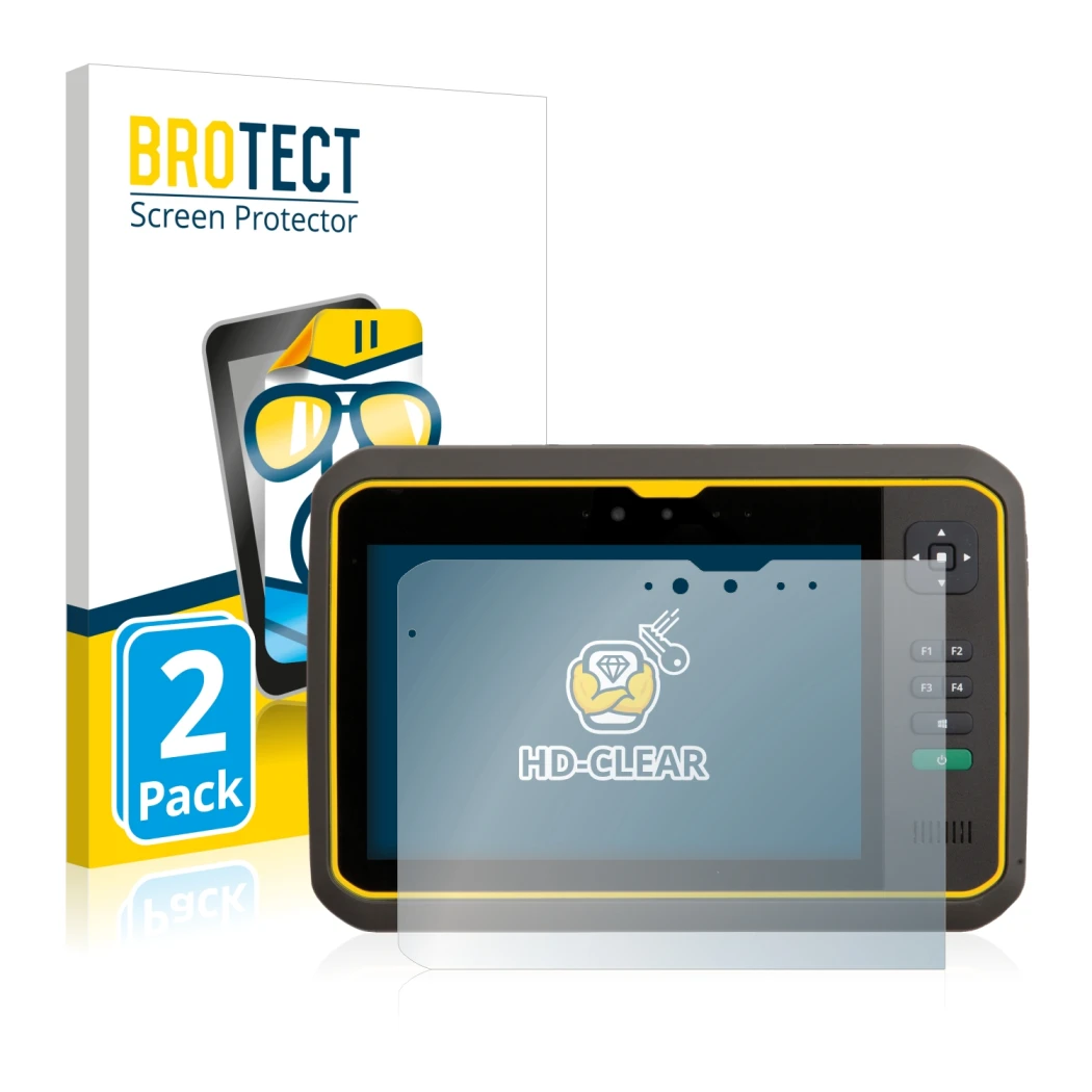 Front side of a product packaging with the brand logo BROTECT. Next to it is the device Trimble T7 shown with the correspondin