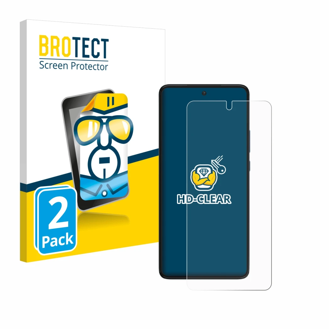 Front side of a product packaging with the brand logo BROTECT. Next to it is the device Motorola Edge 30 shown with the corres