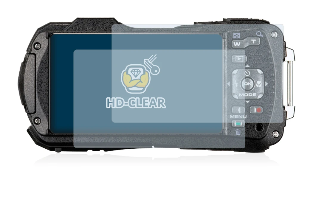 Image of the device Ricoh WG-80 with a wide variety of screen protectors.