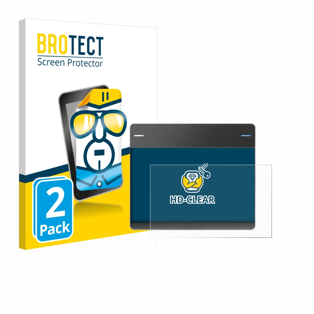 Front side of a product packaging with the brand logo BROTECT. Next to it is the device Wacom Intuos CTH-480 shown with the co