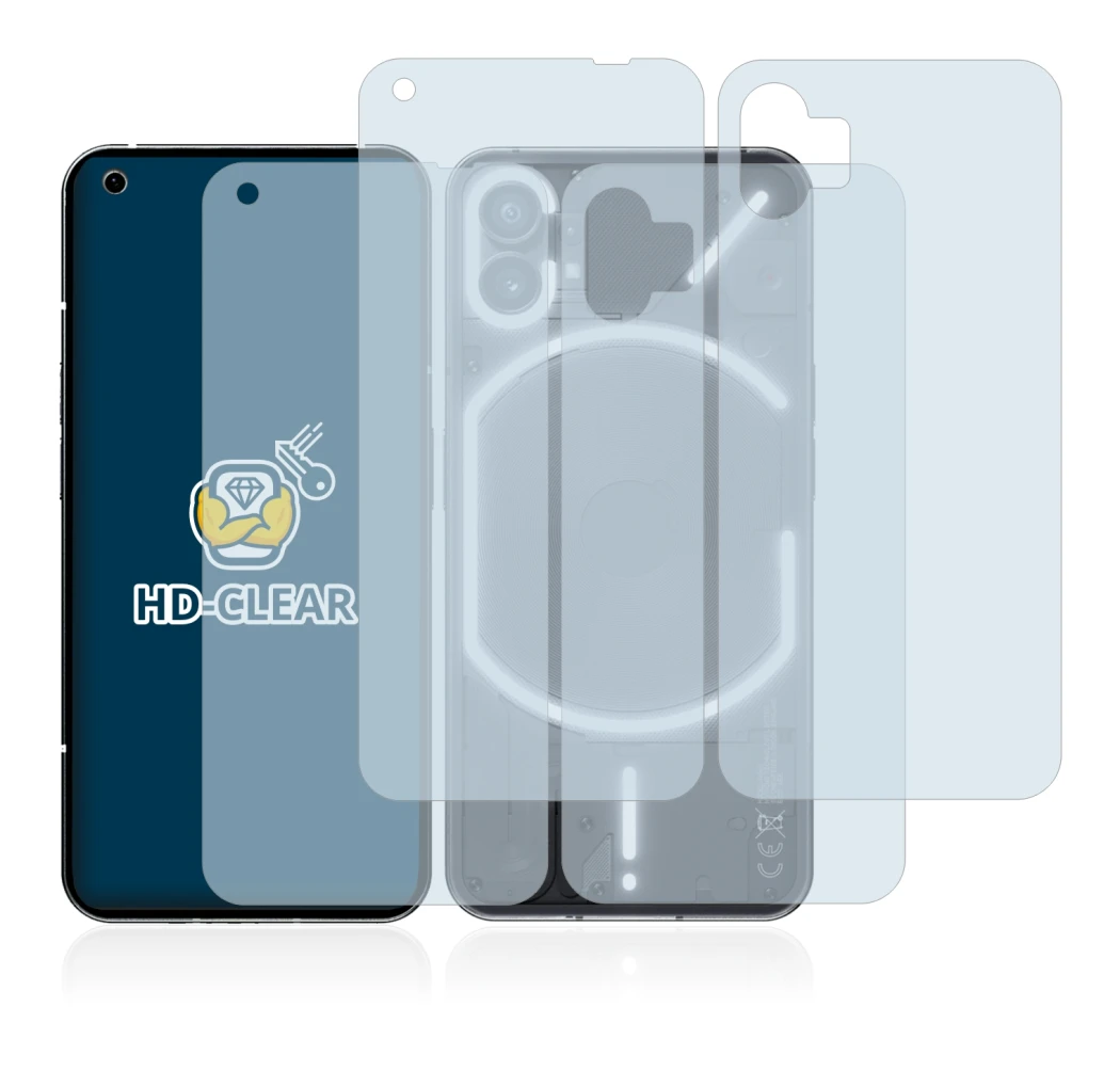 Image of the device Nothing Phone (1) (Front+Back) with a wide variety of screen protectors.