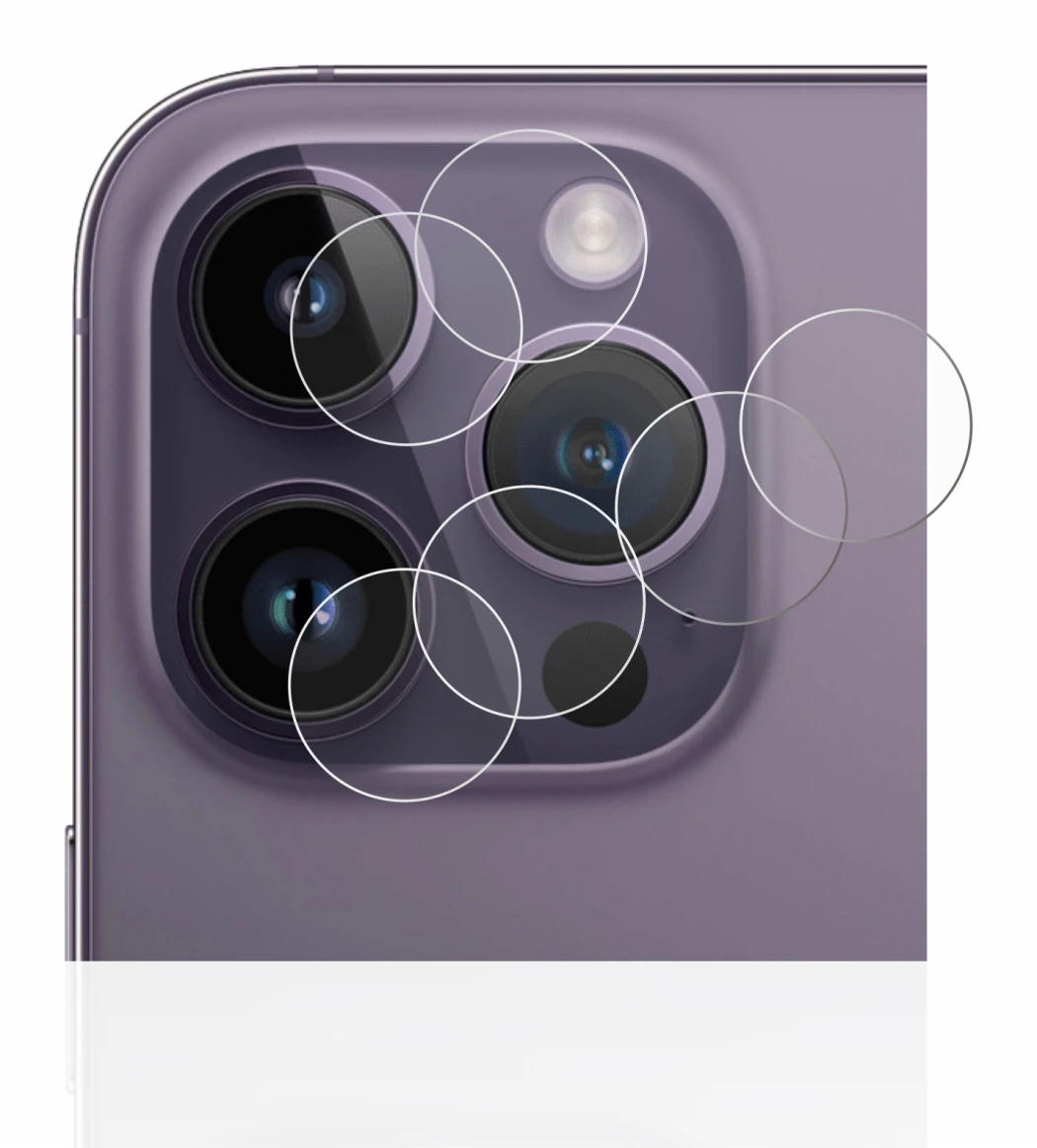 Image of the device Apple iPhone 14 Pro (ONLY Camera Lens) with a wide variety of screen protectors.