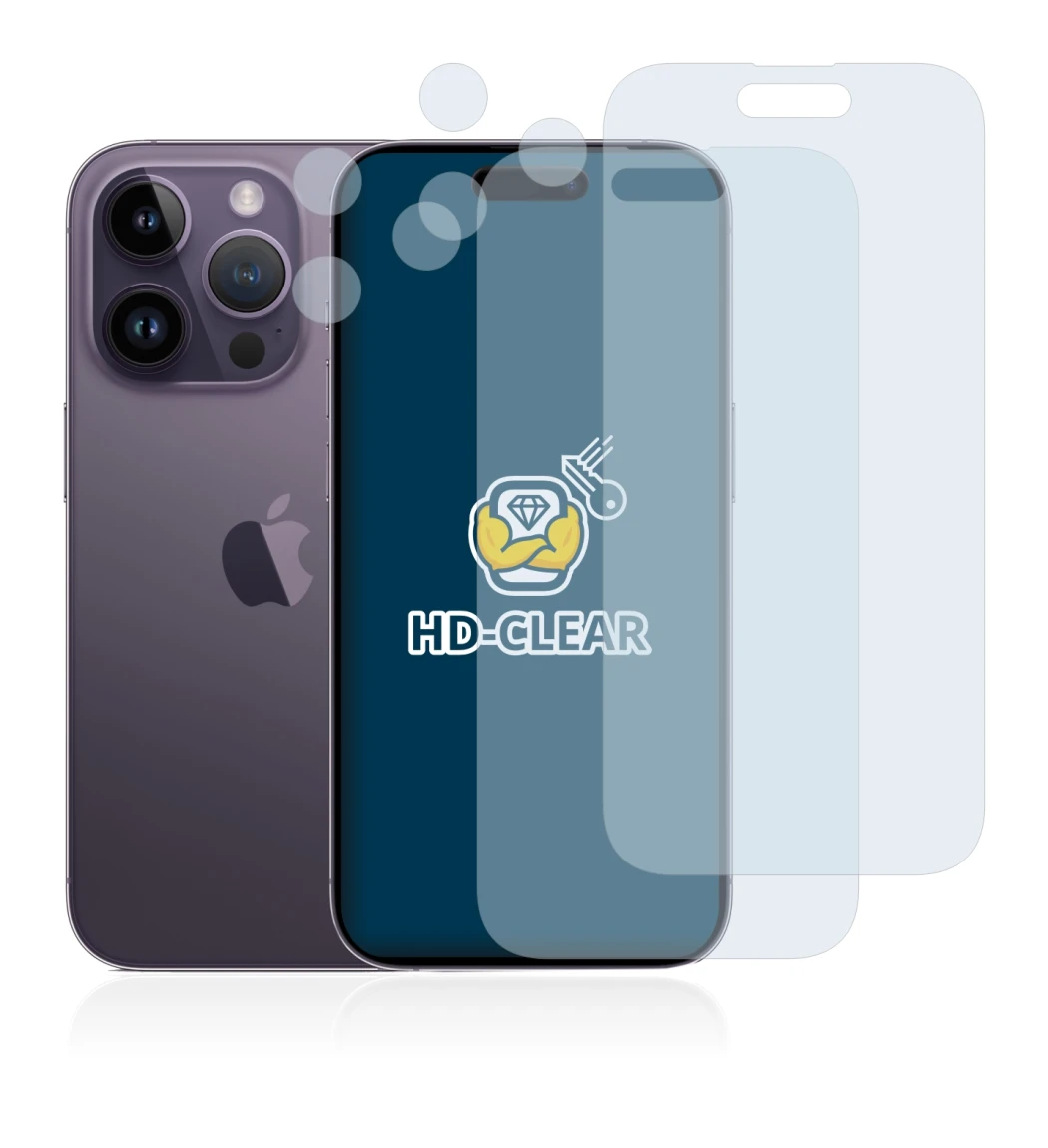 Image of the device Apple iPhone 14 Pro (Front+Camera) with a wide variety of screen protectors.