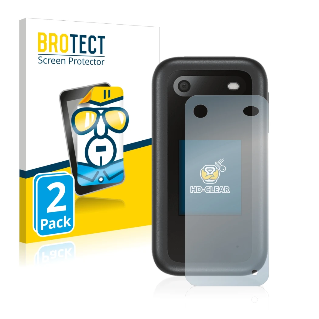 Front side of a product packaging with the brand logo BROTECT. Next to it is the device Nokia 2660 Flip (Back) shown with the