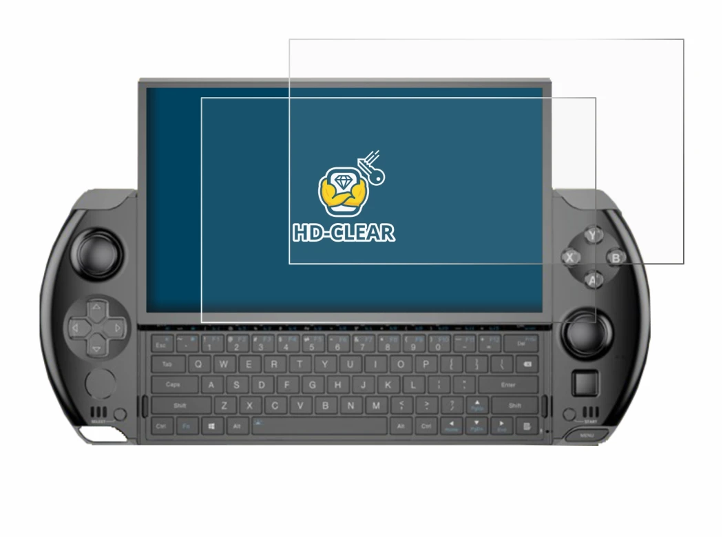 Image of the device GPD Win 4 with a wide variety of screen protectors.