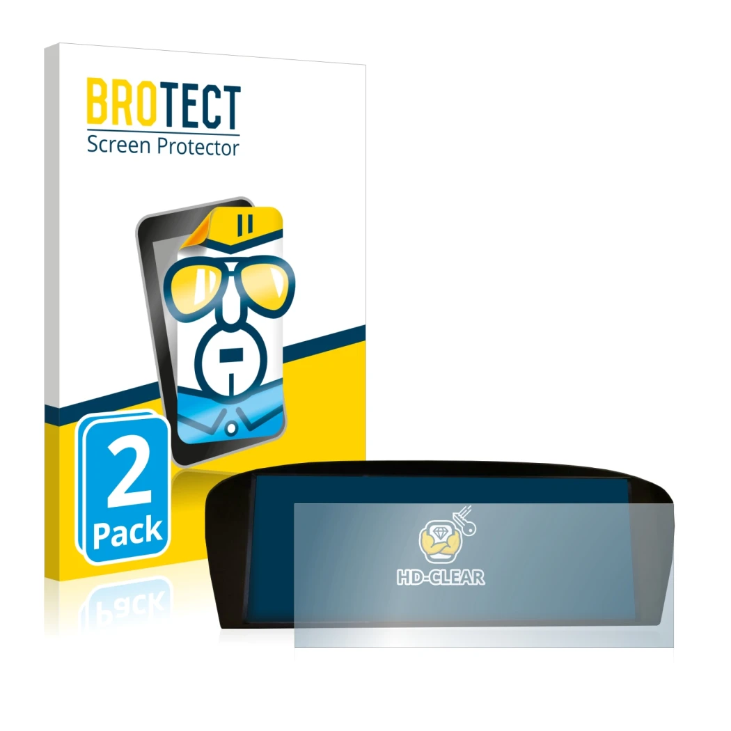 Front side of a product packaging with the brand logo BROTECT. Next to it is the device BMW E91 320d CiC Professional shown wi