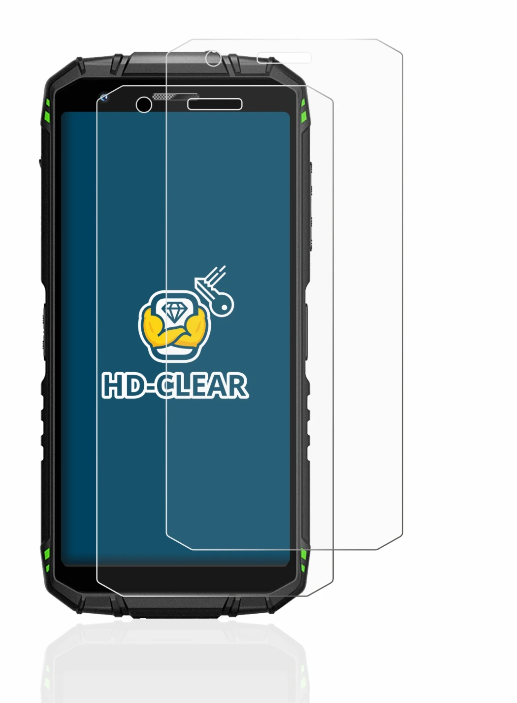 Image of the device Doogee S41 Pro with a wide variety of screen protectors.