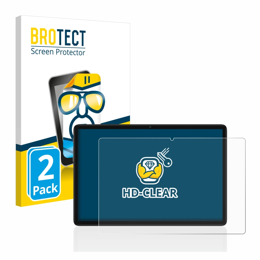 Front side of a product packaging with the brand logo BROTECT. Next to it is the device Teclast P40HD shown with the correspon
