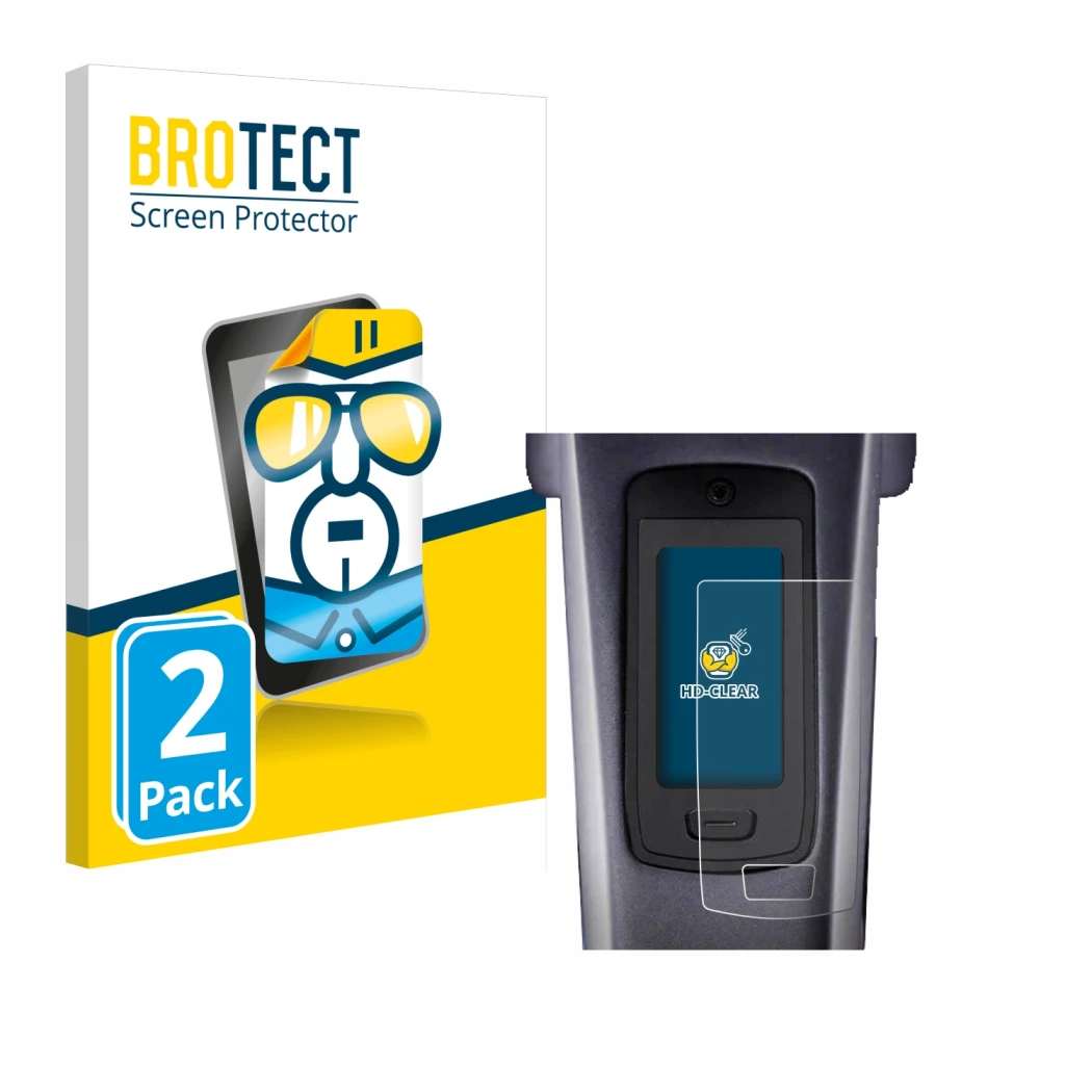 Front side of a product packaging with the brand logo BROTECT. Next to it is the device TQ HPR50 E-Bike System shown with the
