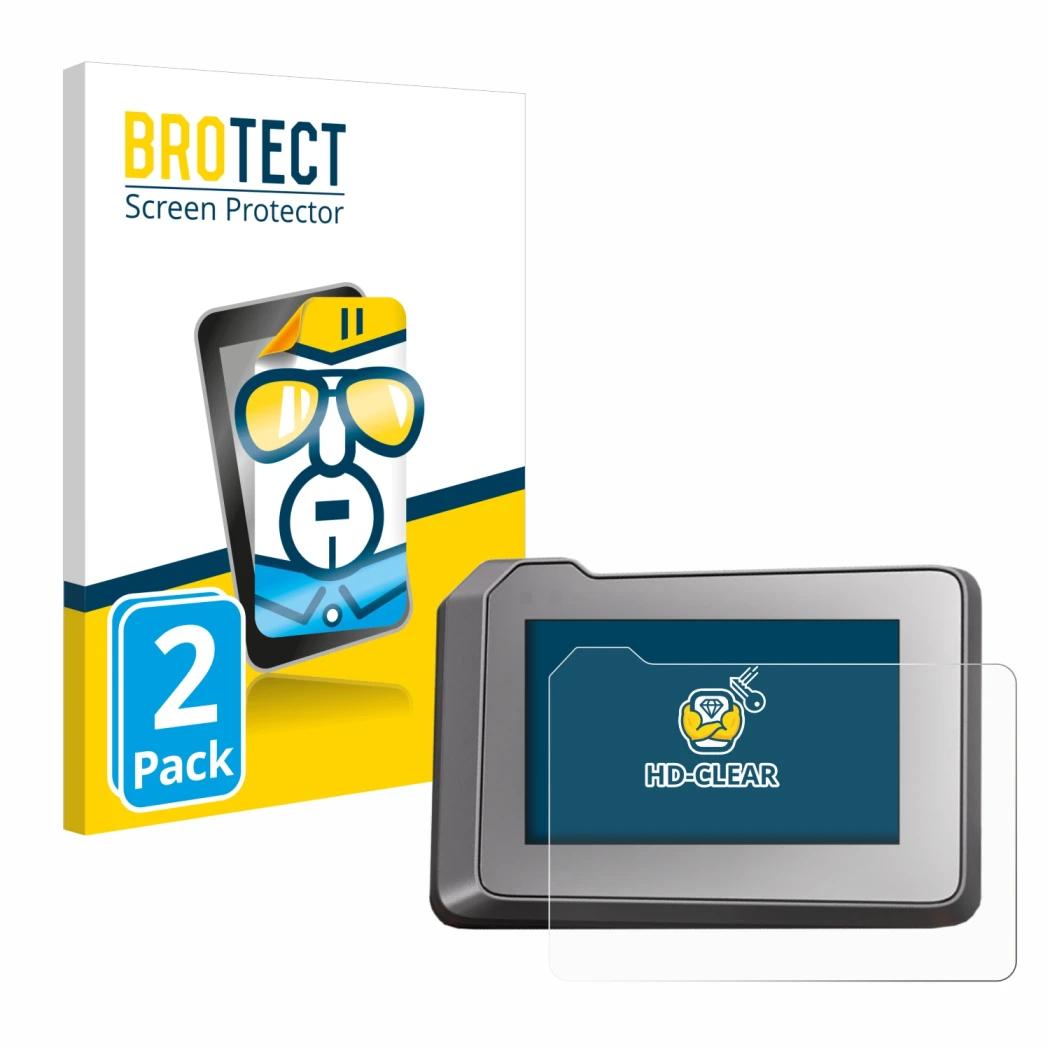 Front side of a product packaging with the brand logo BROTECT. Next to it is the device KTM 1290 Super Duke R 2022 TFT-Display