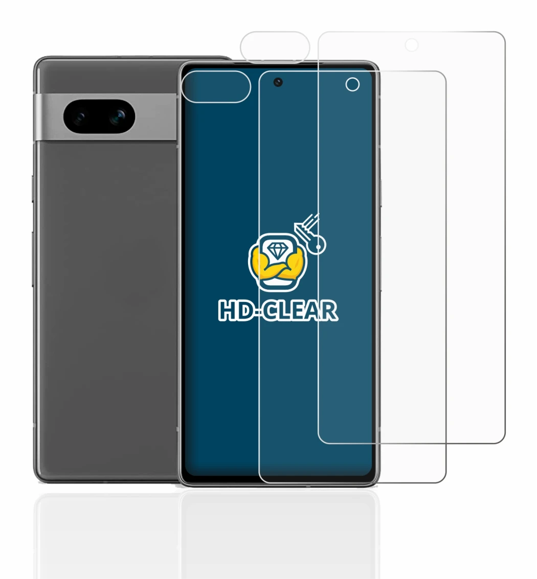 Image of the device Google Pixel 7a (Front+Camera) with a wide variety of screen protectors.