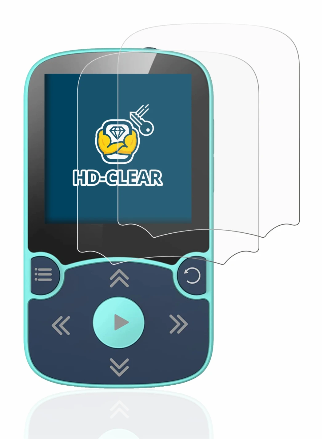 Image of the device AGPtek A65X MP3 Player with clip with a wide variety of screen protectors.