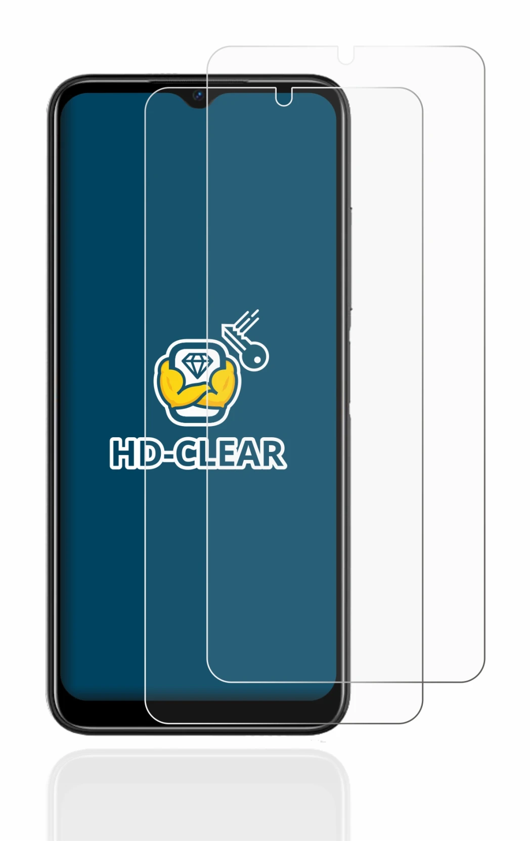 Image of the device Doogee N50 with a wide variety of screen protectors.