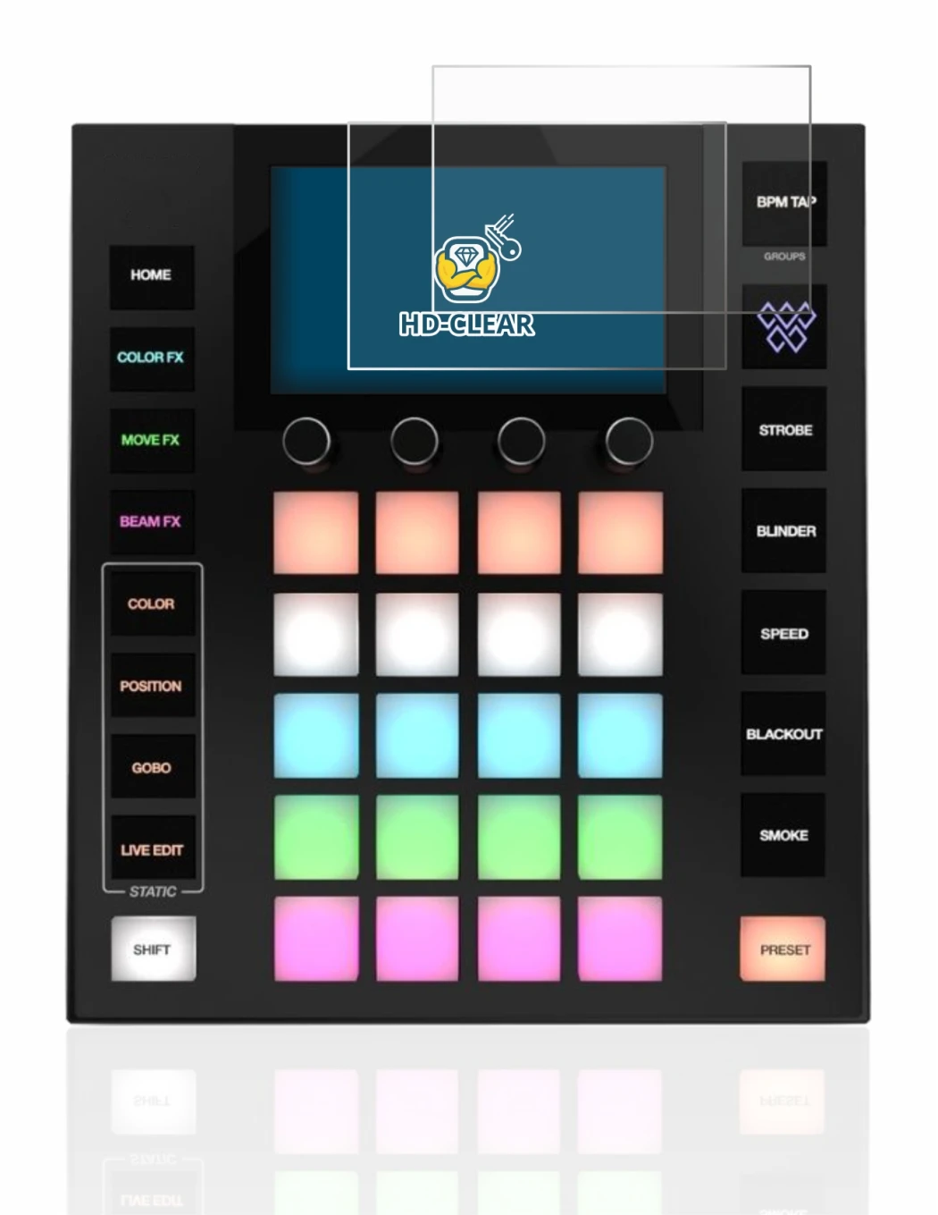 Image of the device Wolfmix W1 with a wide variety of screen protectors.