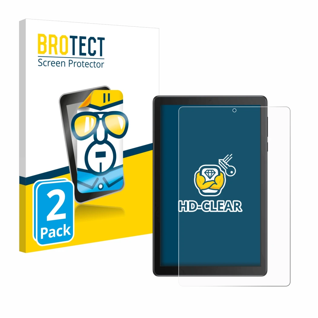 Front side of a product packaging with the brand logo BROTECT. Next to it is the device TCL Tab 8V shown with the correspondin
