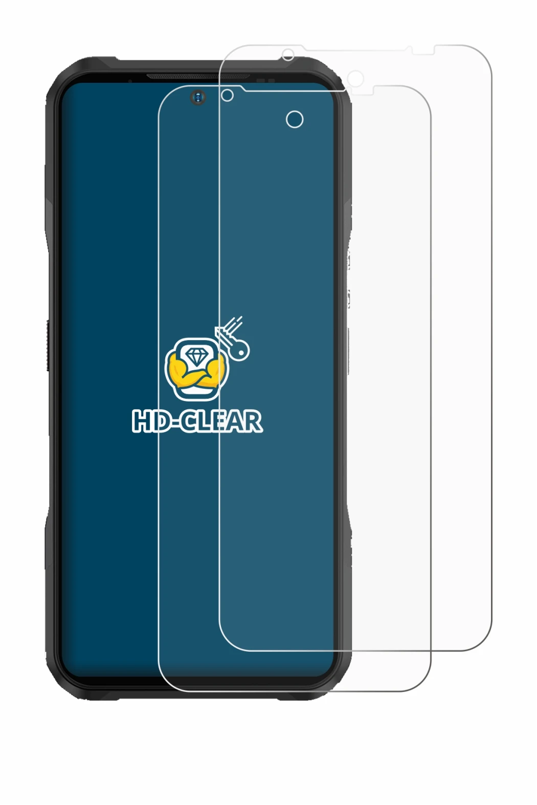 Image of the device Doogee V20 Pro with a wide variety of screen protectors.