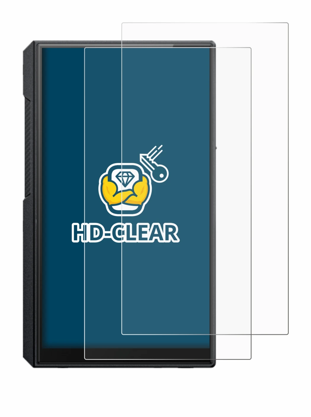 Image of the device FiiO M11s with a wide variety of screen protectors.