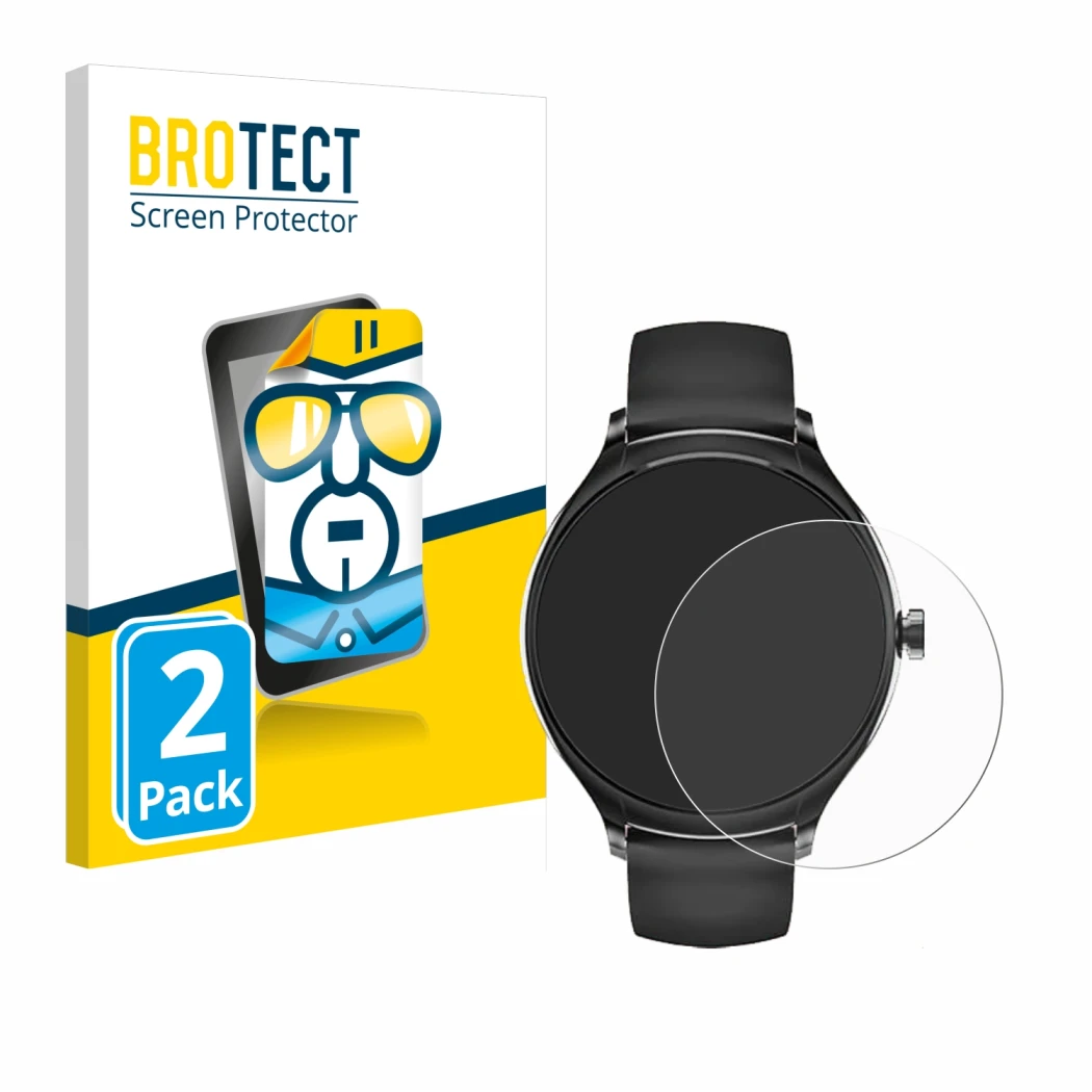 Front side of a product packaging with the brand logo BROTECT. Next to it is the device Pireware Harmony 4 shown with the corr