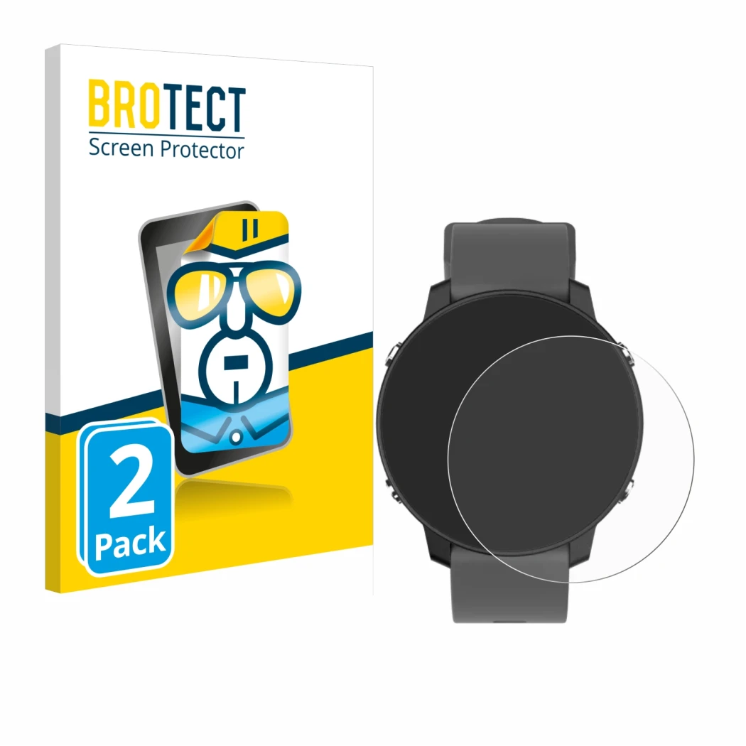 Front side of a product packaging with the brand logo BROTECT. Next to it is the device Shot Scope G5 GPS Watch shown with the