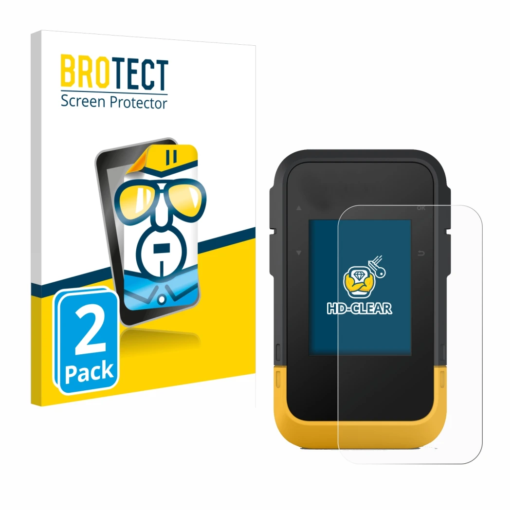 Front side of a product packaging with the brand logo BROTECT. Next to it is the device Garmin eTrex SE shown with the corresp