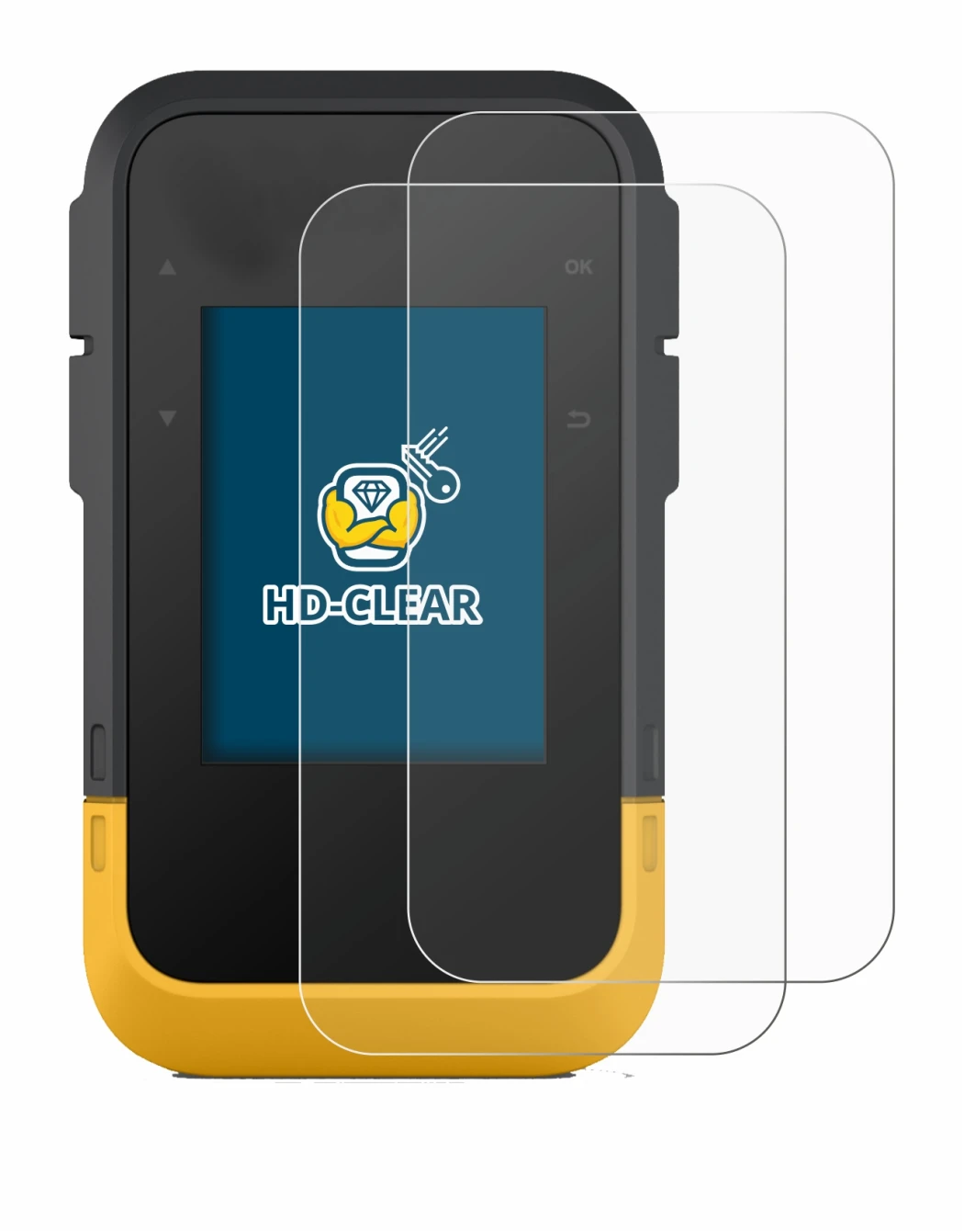 Image of the device Garmin eTrex SE with a wide variety of screen protectors.