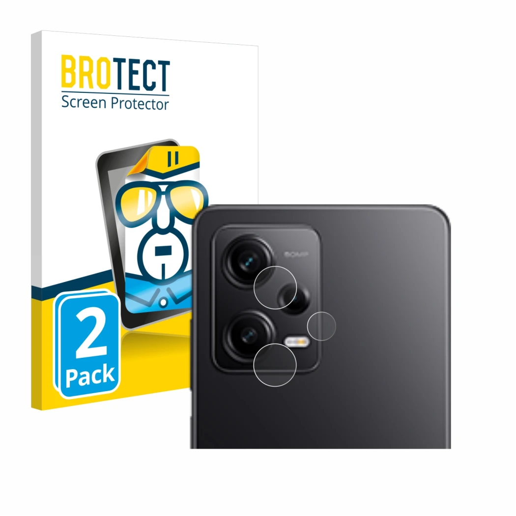 Front side of a product packaging with the brand logo BROTECT. Next to it is the device Xiaomi Redmi Note 12 Pro 5G (ONLY Came