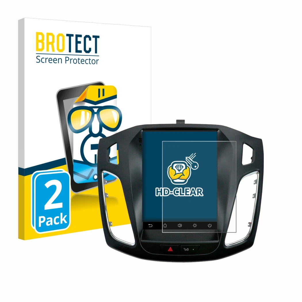 Front side of a product packaging with the brand logo BROTECT. Next to it is the device Isudar Ford/Focus MK3 2012–2019 shown