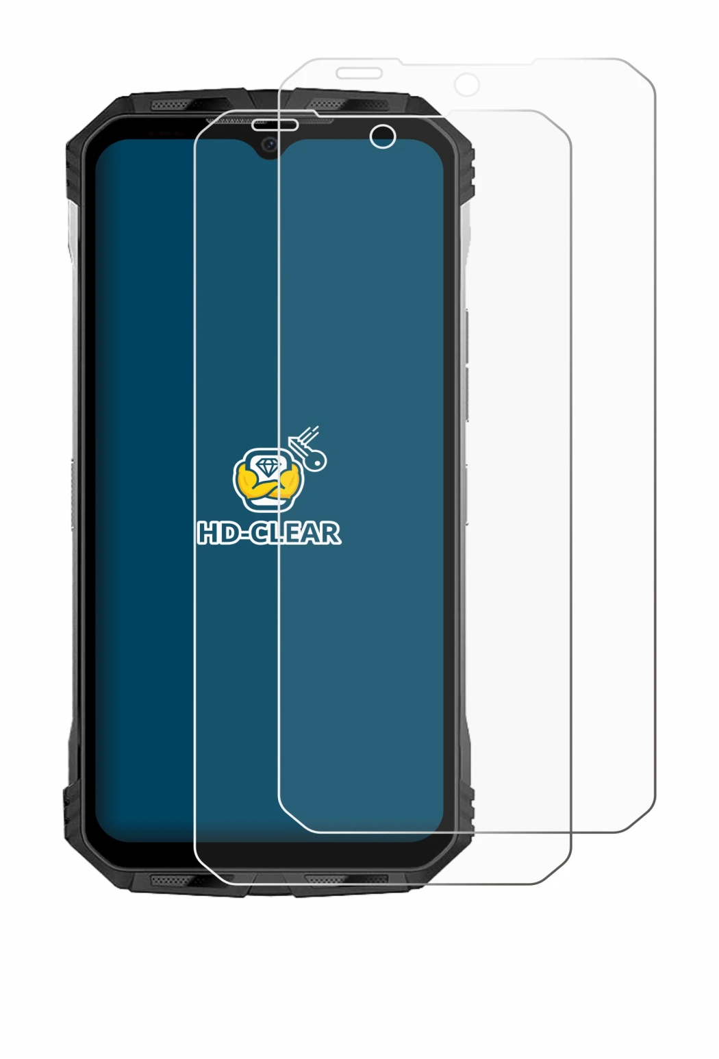 Image of the device Doogee S110 with a wide variety of screen protectors.
