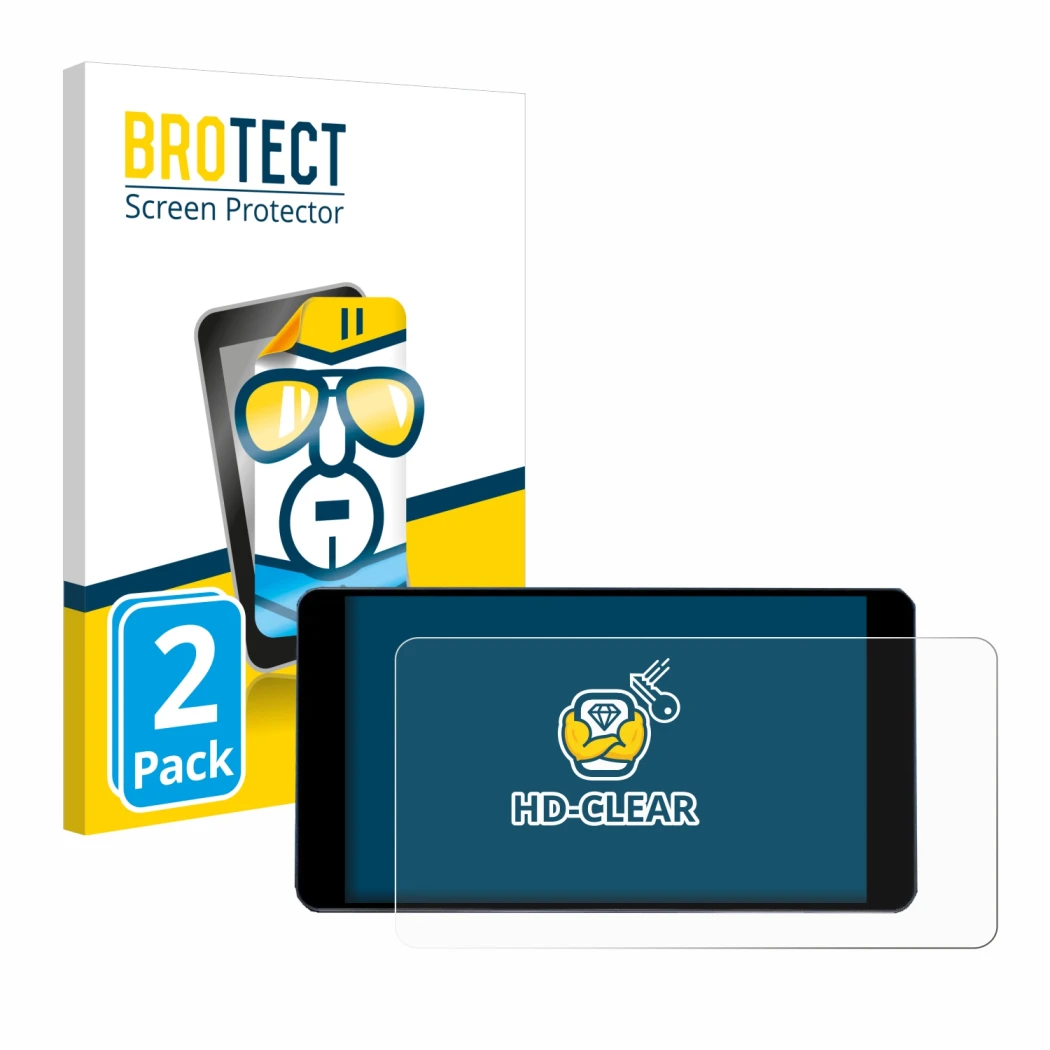 Front side of a product packaging with the brand logo BROTECT. Next to it is the device Zontes 350D shown with the correspondi