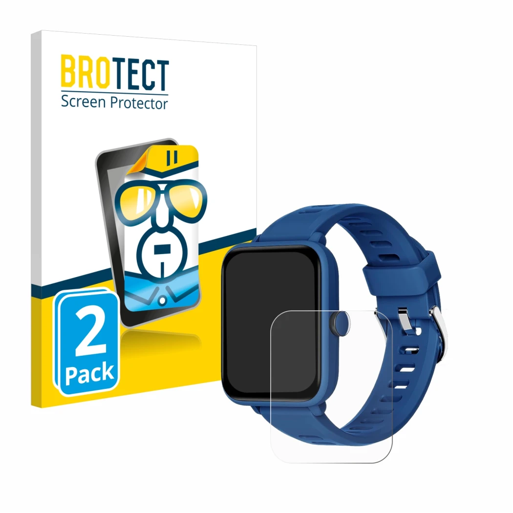 Front side of a product packaging with the brand logo BROTECT. Next to it is the device Biggerfive BW01 1.5