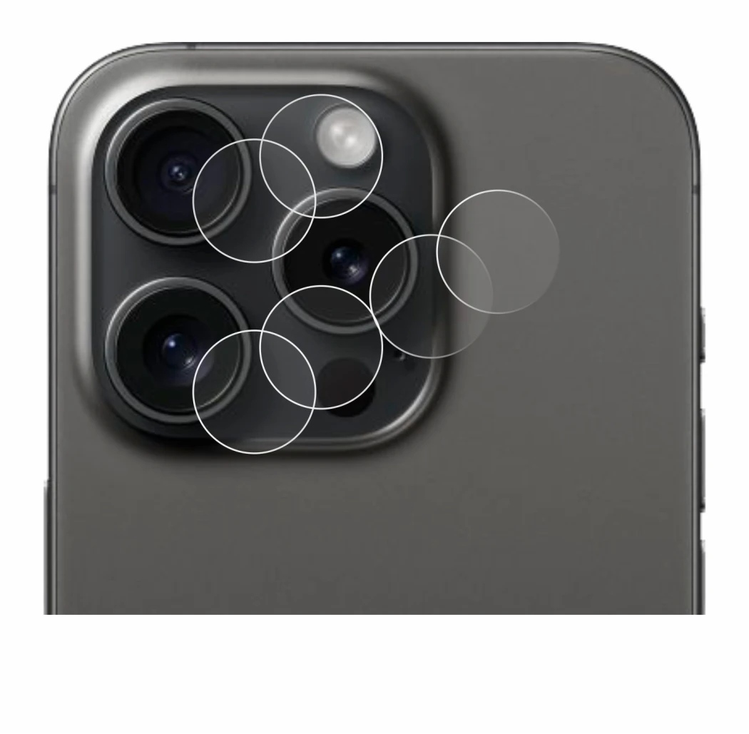 Image of the device Apple iPhone 15 Pro (ONLY Camera Lens) with a wide variety of screen protectors.