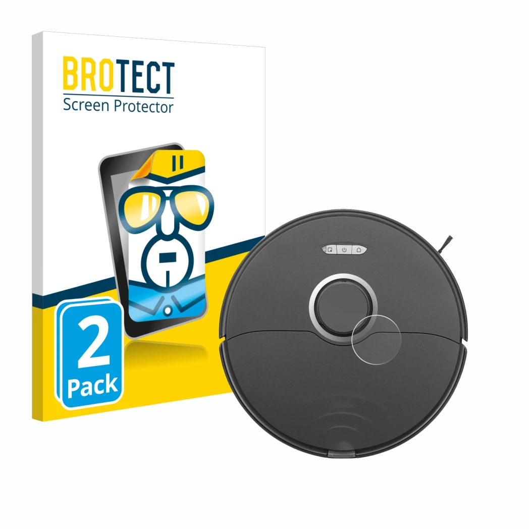 Front side of a product packaging with the brand logo BROTECT. Next to it is the device Roborock S8 Lidar Sensor (white model 