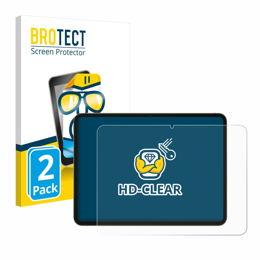 Front side of a product packaging with the brand logo BROTECT. Next to it is the device OnePlus Pad Go shown with the correspo