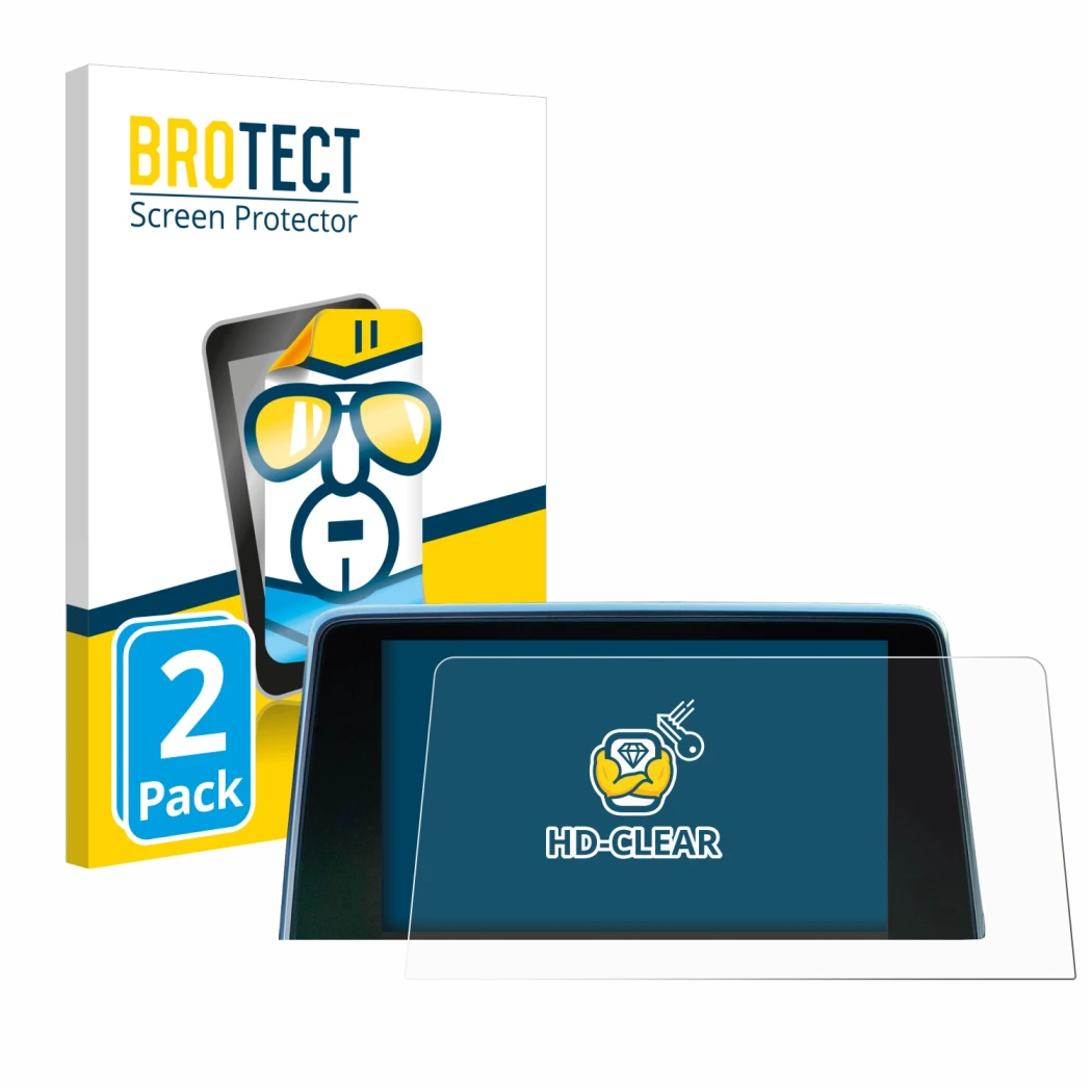 Front side of a product packaging with the brand logo BROTECT. Next to it is the device Peugeot 3008 2016 - 2020 shown with th