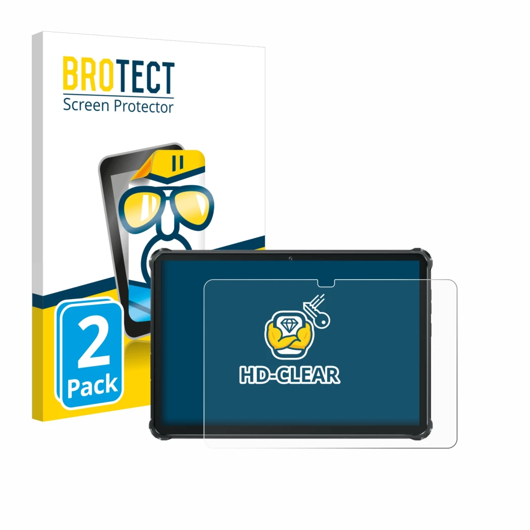 Front side of a product packaging with the brand logo BROTECT. Next to it is the device Oukitel RT7 Titan shown with the corre