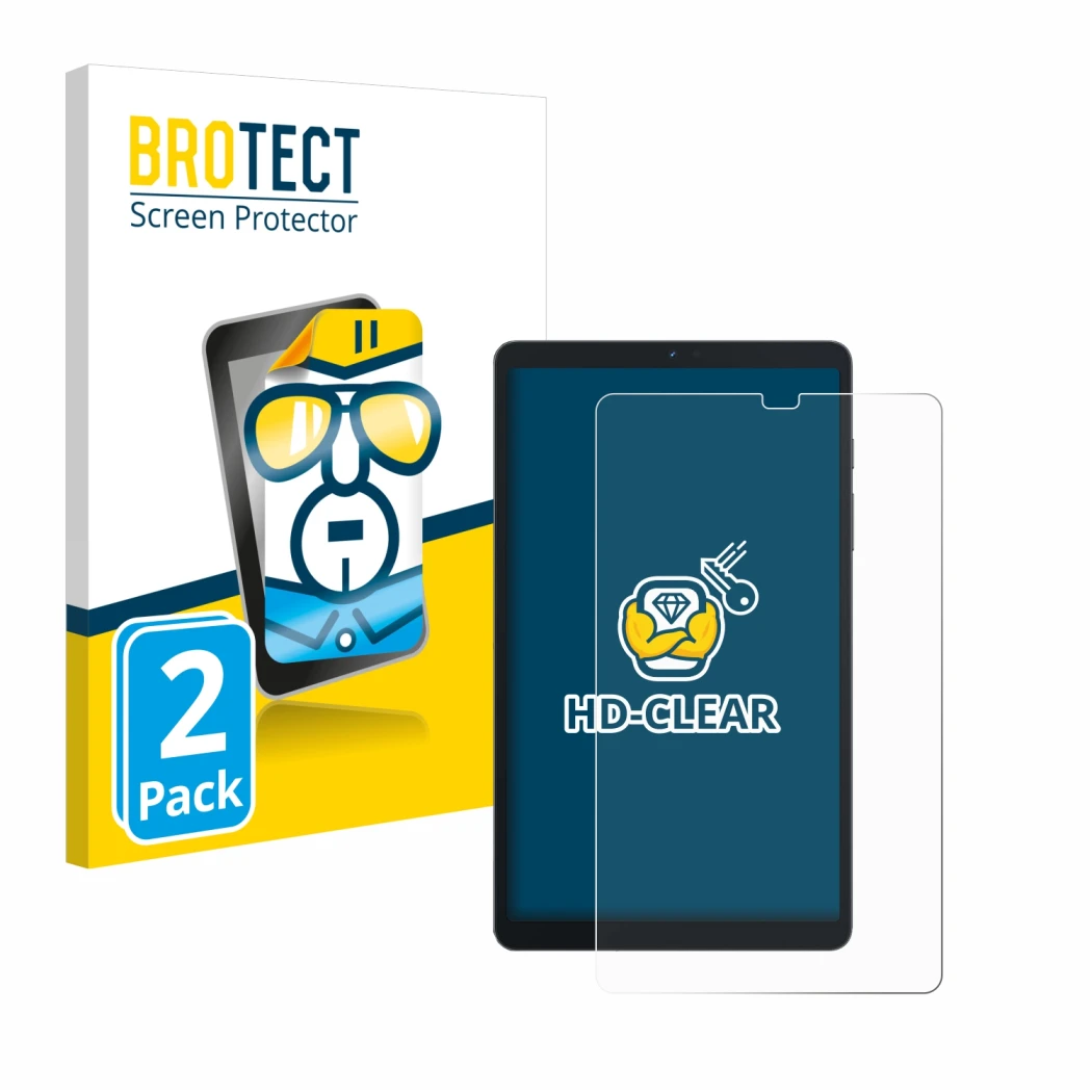 Front side of a product packaging with the brand logo BROTECT. Next to it is the device Blackview Tab 60 8.68