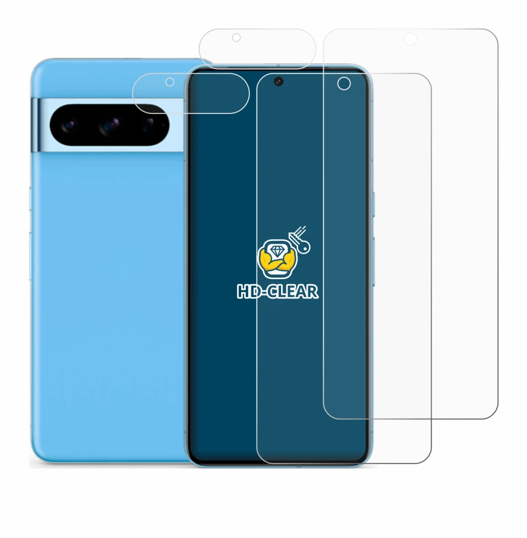 Image of the device Google Pixel 8 Pro (Front+Camera) with a wide variety of screen protectors.