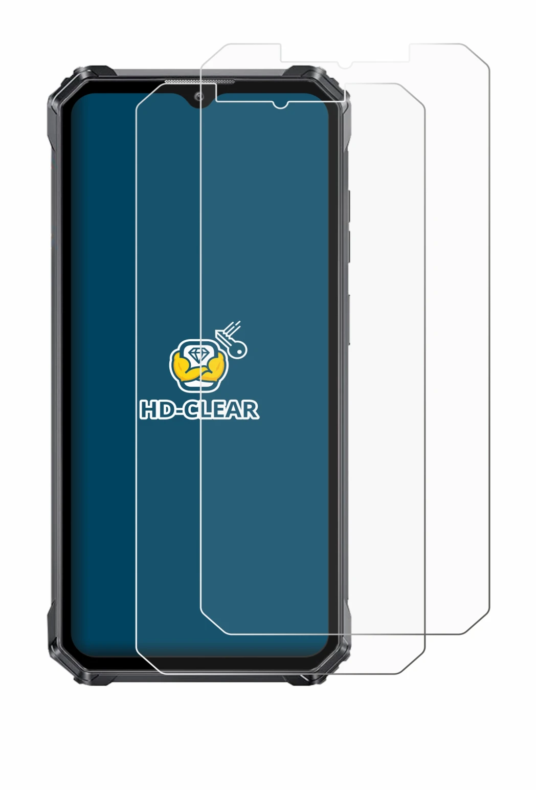 Image of the device Oukitel WP28 with a wide variety of screen protectors.