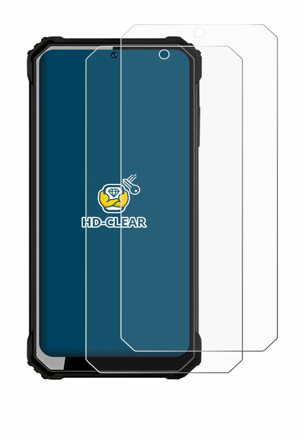 Image of the device Oukitel WP23 with a wide variety of screen protectors.