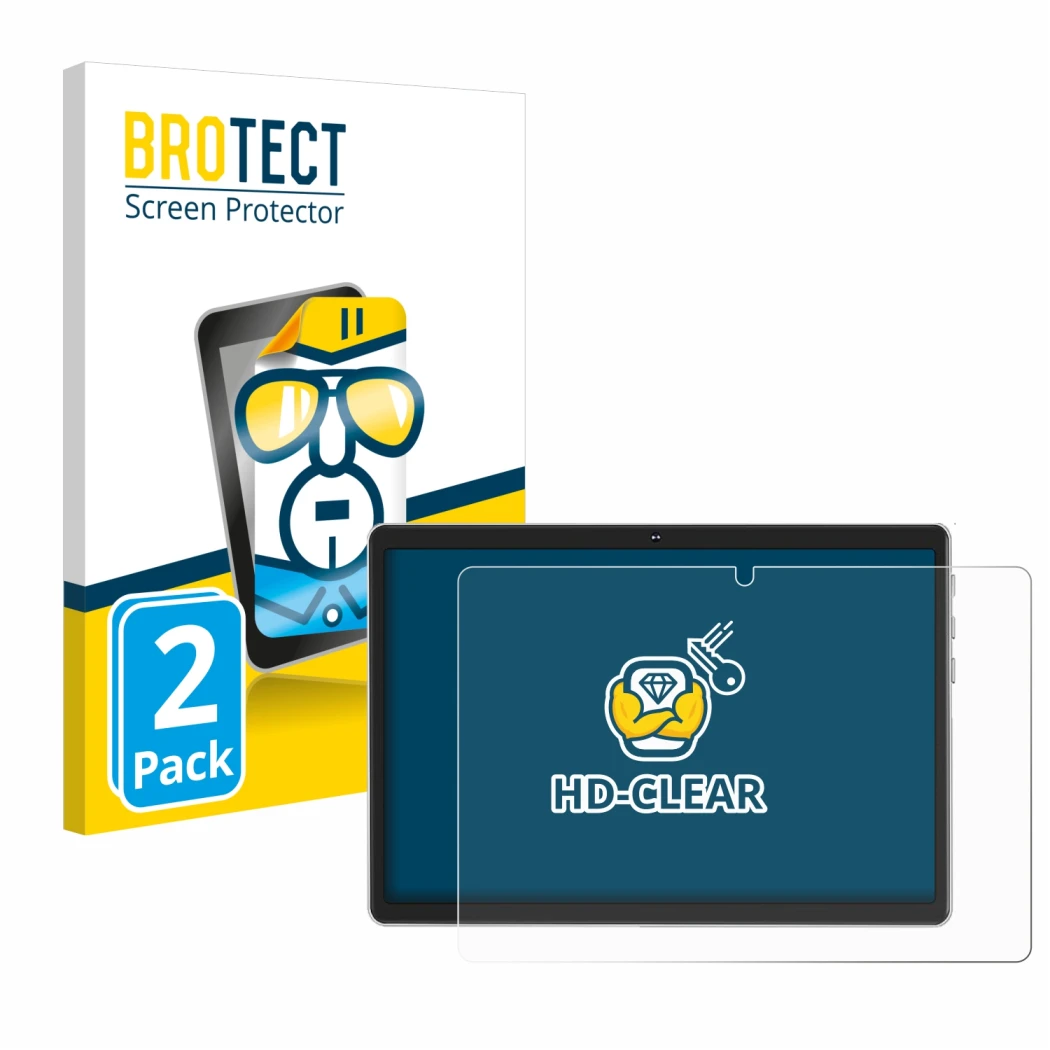 Front side of a product packaging with the brand logo BROTECT. Next to it is the device Facetel Q6 shown with the correspondin