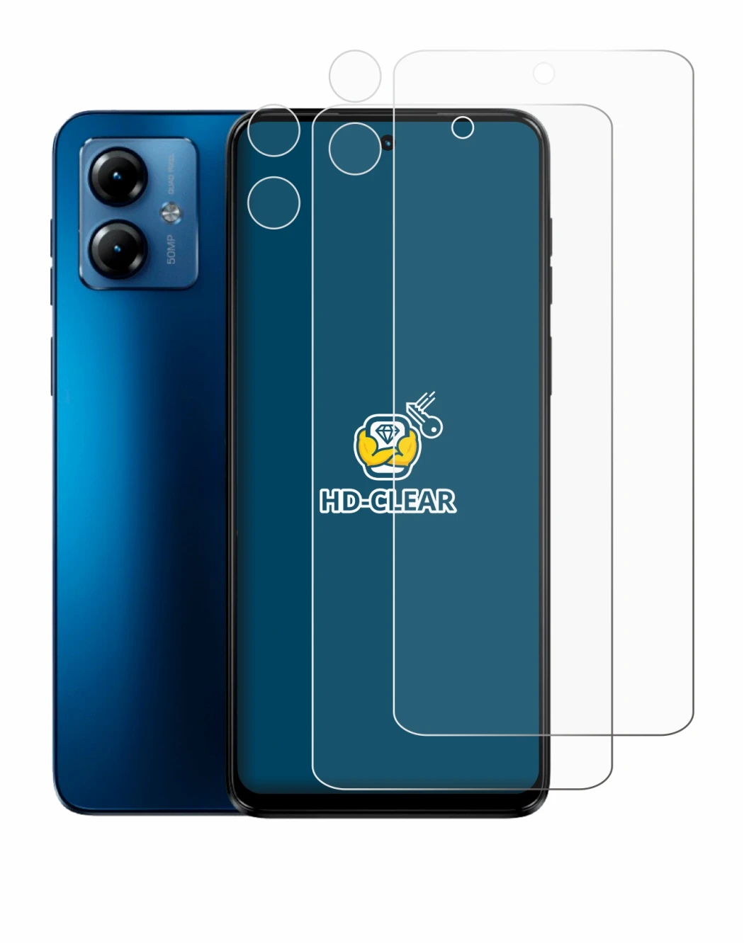 Image of the device Motorola Moto G14 (Front+Camera) with a wide variety of screen protectors.