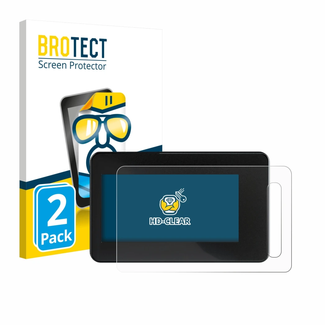 Front side of a product packaging with the brand logo BROTECT. Next to it is the device Shimano Steps SC-EN600 shown with the 