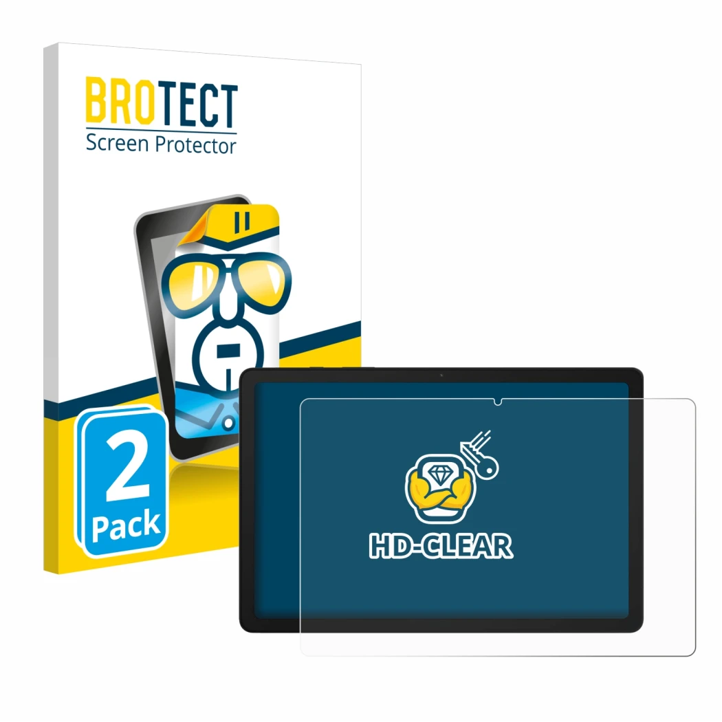 Front side of a product packaging with the brand logo BROTECT. Next to it is the device Samsung Galaxy Tab A9 Plus WiFi shown 