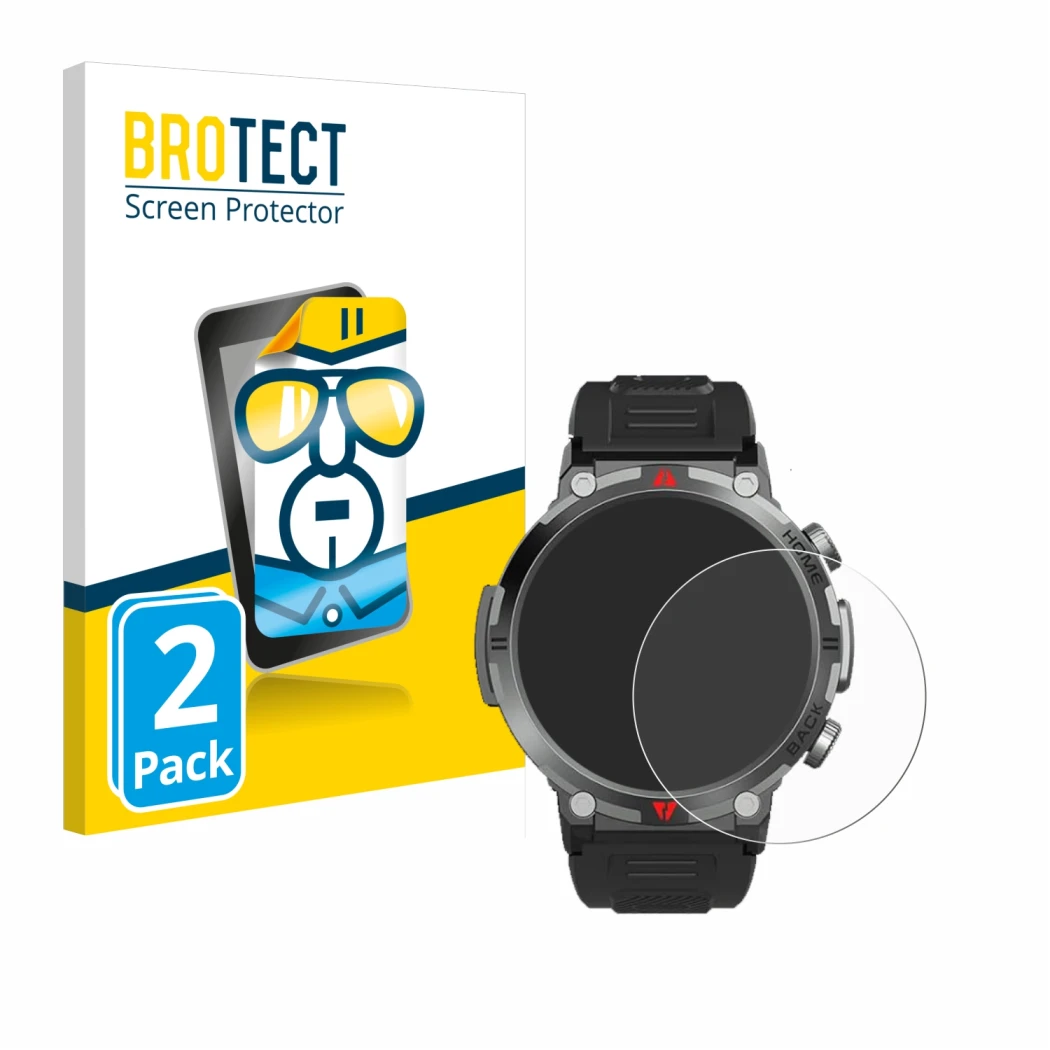 Front side of a product packaging with the brand logo BROTECT. Next to it is the device IFMDA S100 1.45