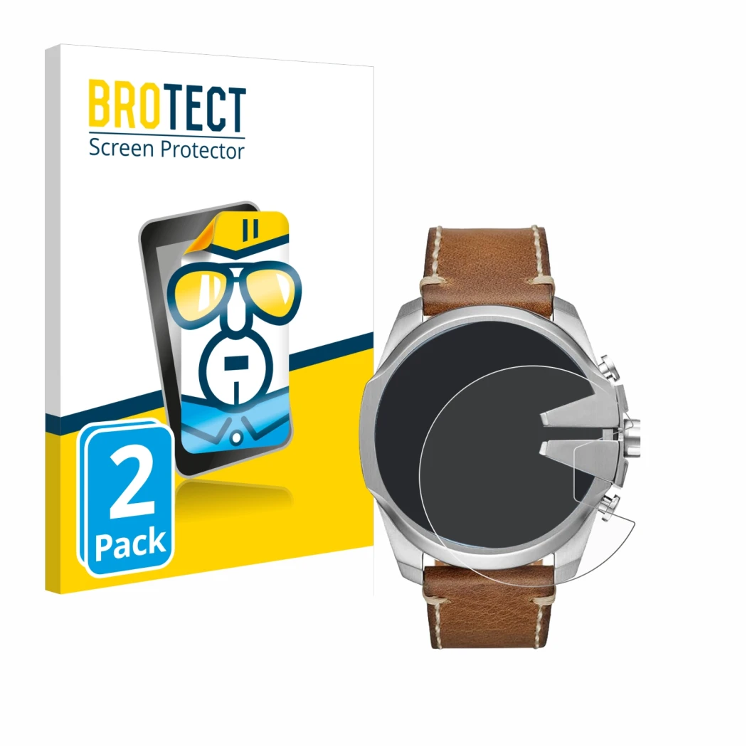 Front side of a product packaging with the brand logo BROTECT. Next to it is the device Diesel Mega Chief shown with the corre