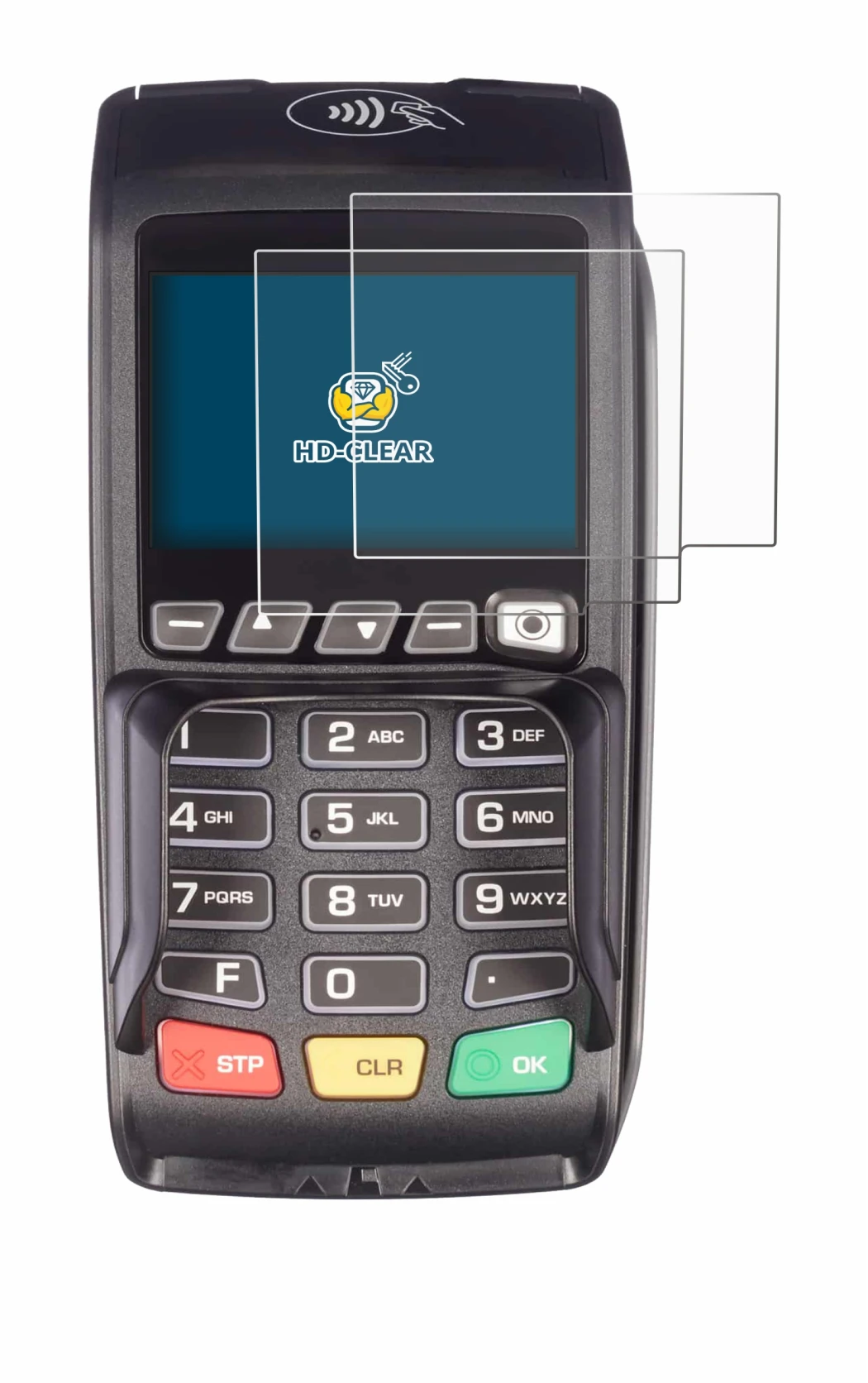 Image of the device ingenico Desk/3500 with a wide variety of screen protectors.
