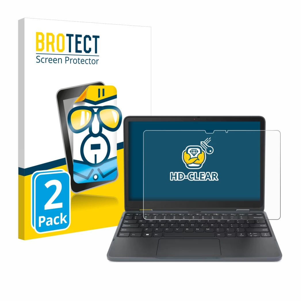 Front side of a product packaging with the brand logo BROTECT. Next to it is the device Lenovo 300w Yoga 11